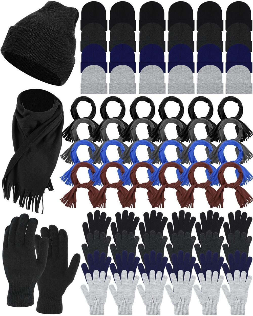 9236 24 Sets Winter Hats Gloves Scarves Bulk Unisex Winter Hats
